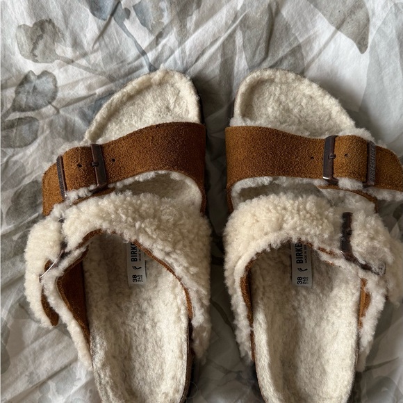 Birkenstock Arizona Teddy Spit Shearling Sandals Mink - Picture 1 of 3